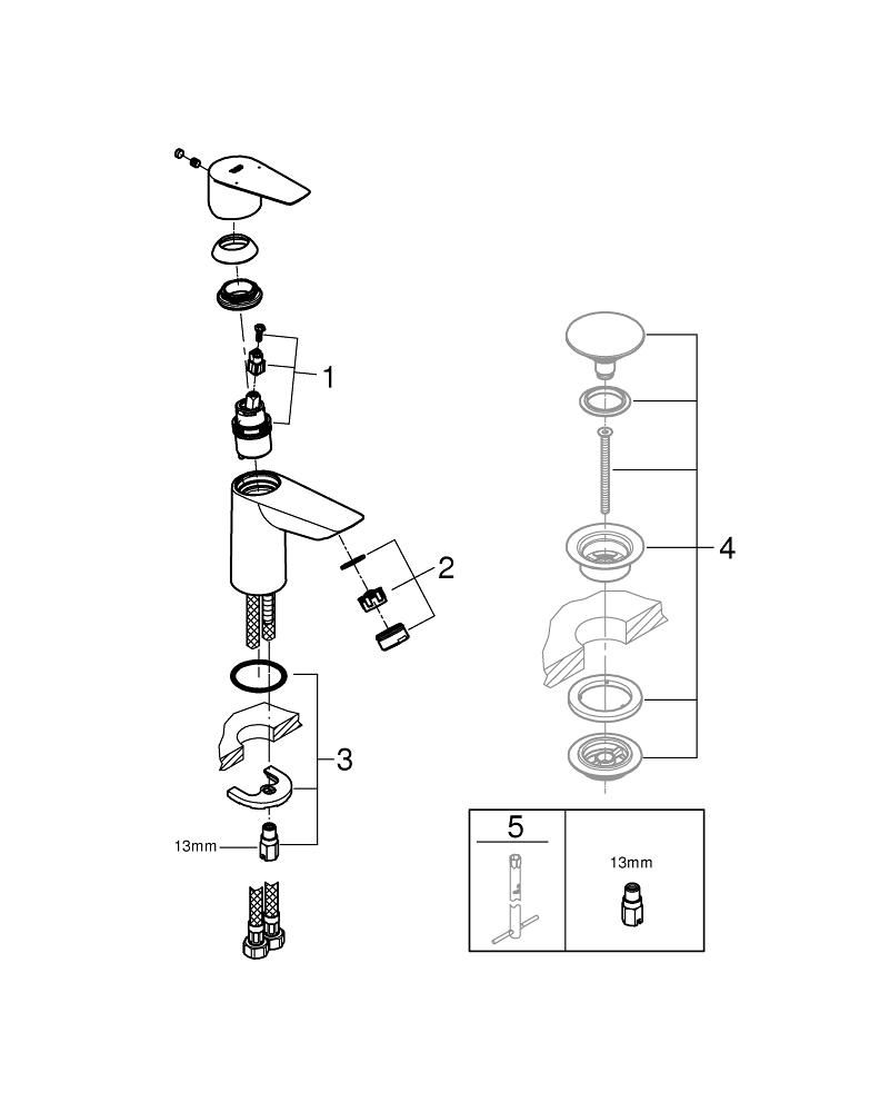 Миниатюра: Смеситель для раковины GROHE BauEdge, S-Size, хром (23330001)