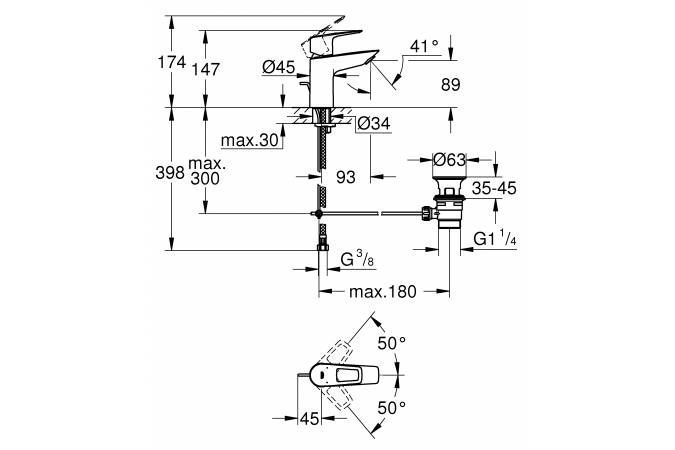 Миниатюра: Смеситель для раковины GROHE BauLoop однорычажный, хром (23335001)