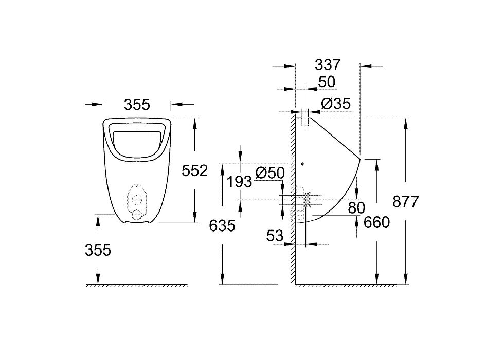 Миниатюра: Писсуар GROHE Bau Ceramic, верхний подвод, альпин-белый (39439000)