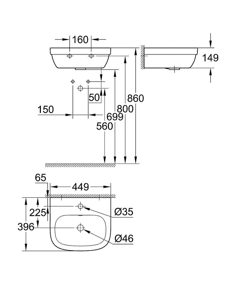 Миниатюра: Мини-раковина GROHE Euro Ceramic 45 см, альпин-белый (39324000)
