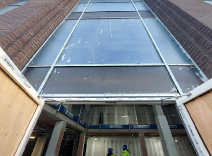 glass facade protected with protectapeel spray on glass protection