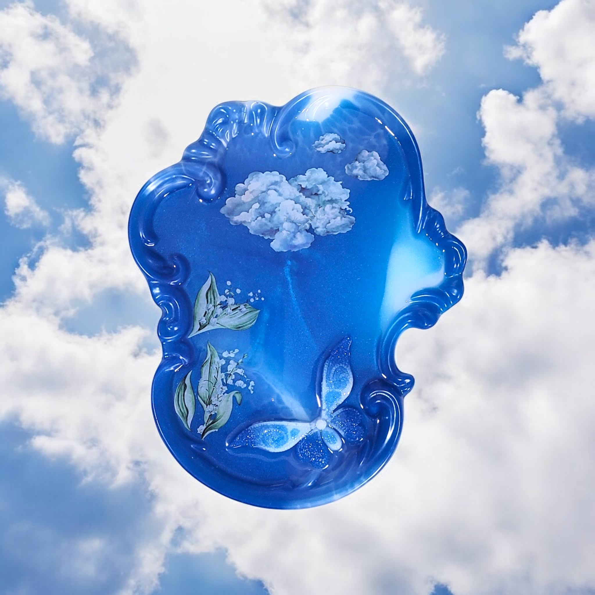 Blue Scalloped Jewelry Tray