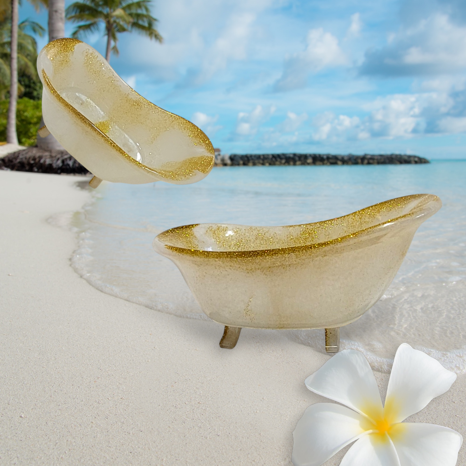 Sparkling Gold and White Bathtub Soap Dish