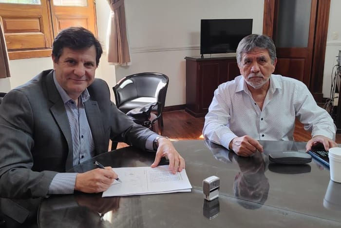 Horacio Ciancio, secretario de Gobierno, Municipios y Comunas, y Jesús Monzón, secretario Gral. de la Festram