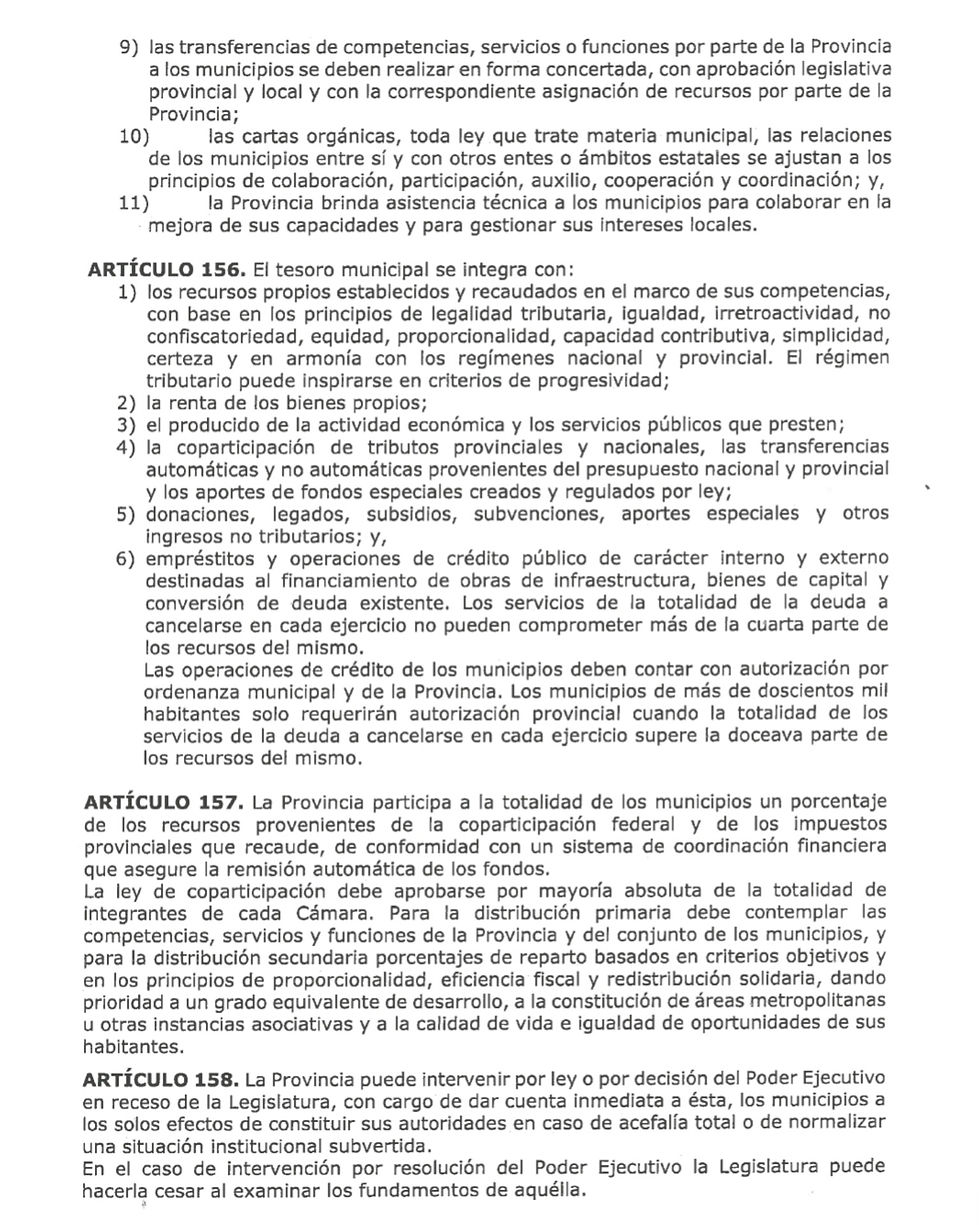 Copia del texto de la nueva Constitución santafesina sobre régimen municipal.