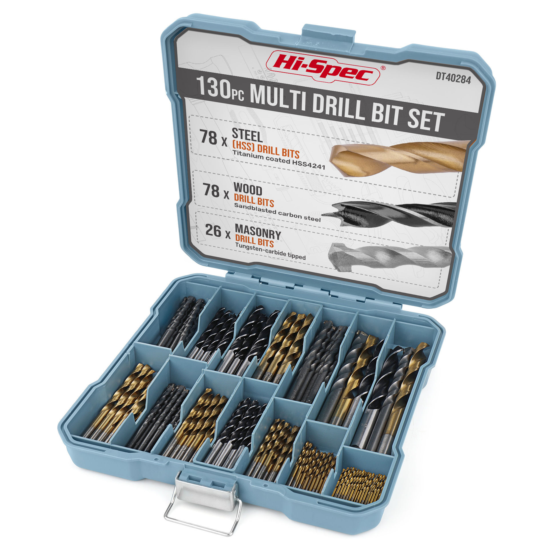 Hi-Spec 130-Piece Drill Bit Set for Wood and Concrete