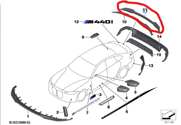 Miniaturbild: 51195A36997 51195 A36997G26 M Performance Rear Lip Spoiler LCI i4 M50 BMW