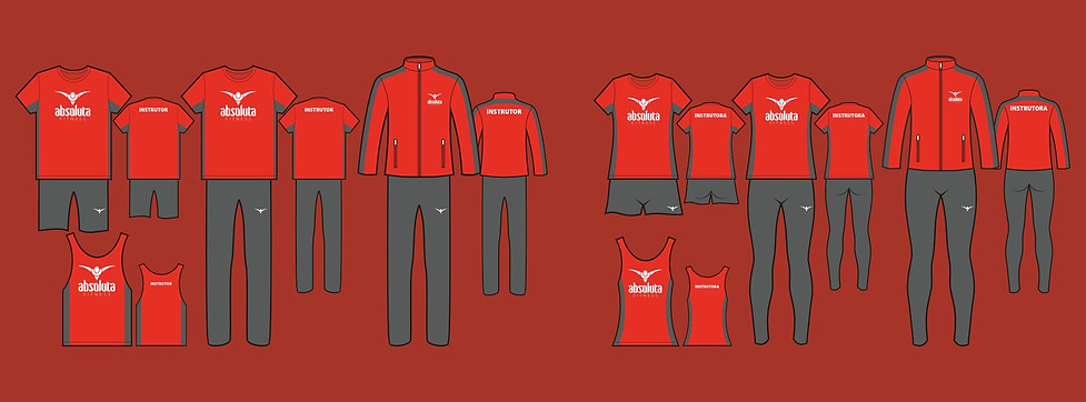 Uniformes dos instrutores da academia Absoluta Fitness