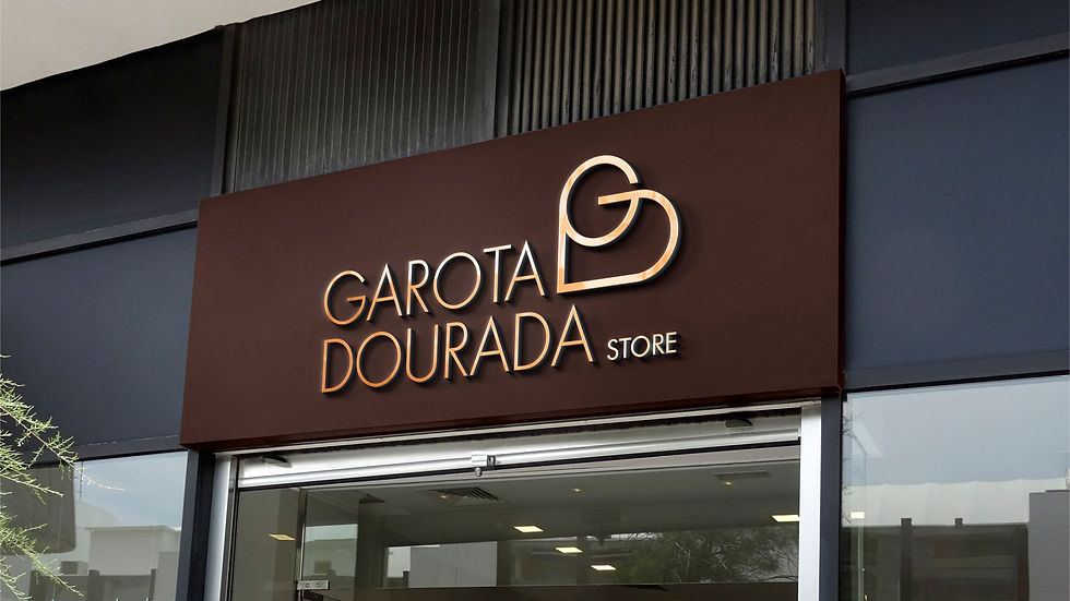 Simulação da sinalização externa da marca Garota Dourada