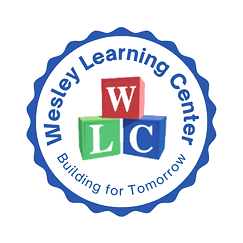 A circular logo for NUMC's preschool which includes 3 toy blocks with the letters WLC and the motto, Building for Tomorrow