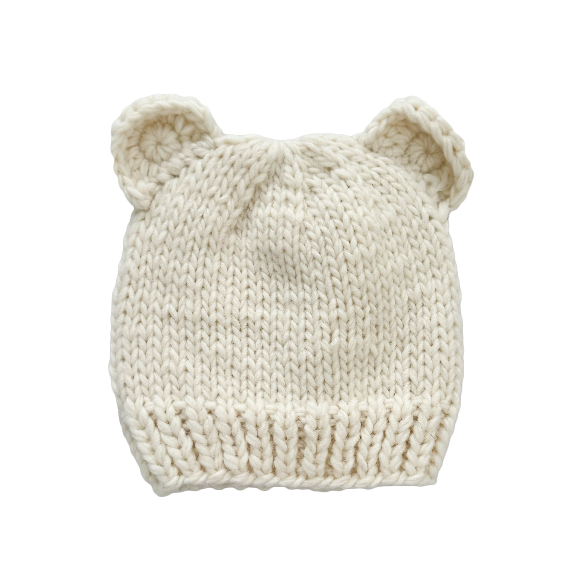 Hand-Knit Bear Hat (Cream)