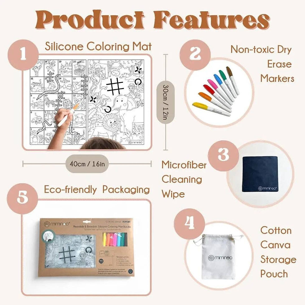 Thumbnail: Silicone Reusable Coloring Mat & Markers Set - Jungle Games