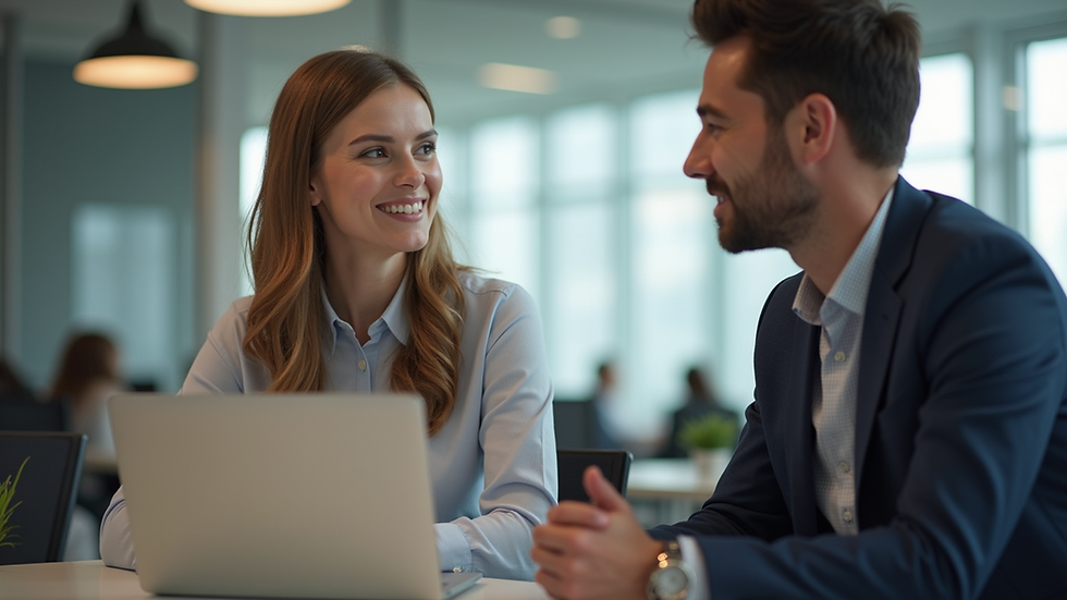 Eye-level view of a professional mentor and mentee discussing career goals