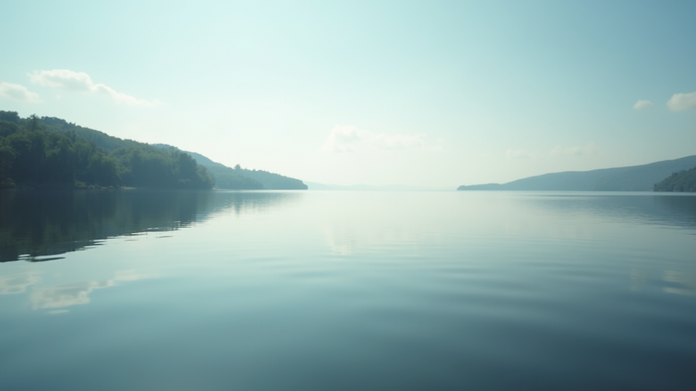 Eye-level view of a calm lake reflecting the sky