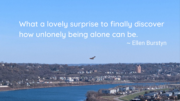 Quotepic Ellen Burstyn on being alone set against a picture of a hawk flyiing over the Ohio River