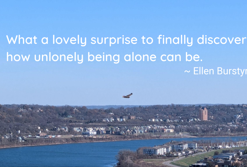 Quotepic Ellen Burstyn on being alone set against a picture of a hawk flyiing over the Ohio River