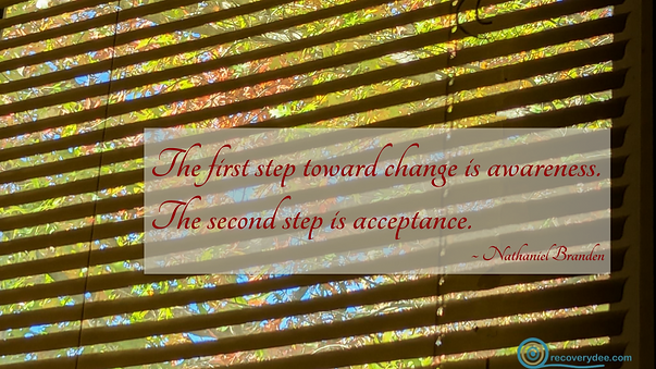 Quotepic Nathaniel Braden on steps to change set against the sun shining on golden leaves through window blinds in fall