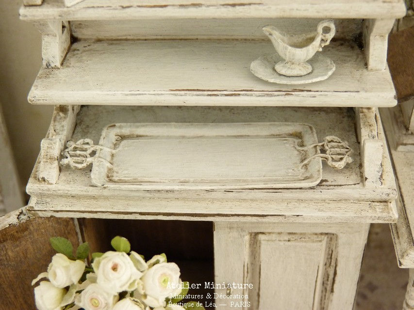 Miniature : Plateau Miniature en Métal, Shabby Blanc