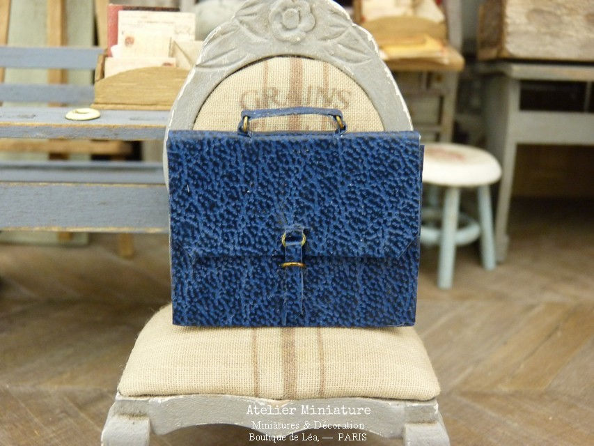 Cartable en Papier Imitation Cuir, Bleu, Shabby Chic, Maison de Poupée