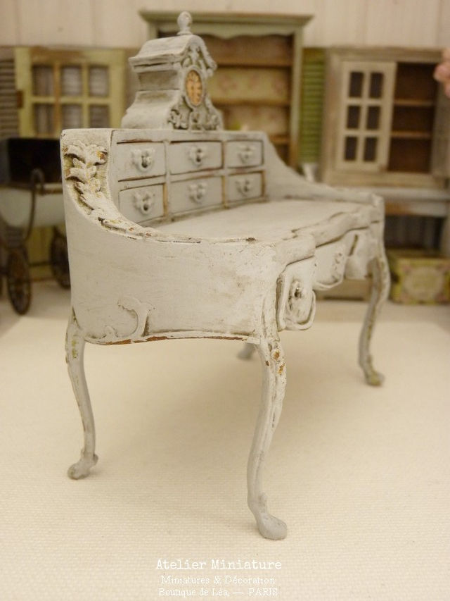 Miniature : Bureau secrétaire Shabby Chic, Miniature en bois, Mobilier de Maison de