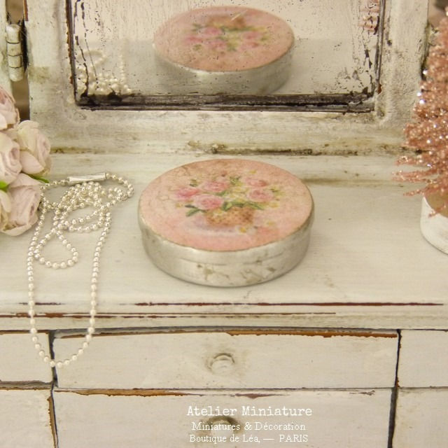 Boîte Ronde, Miniature en Métal à l'Ancienne, Décor Imprimé, 1/12