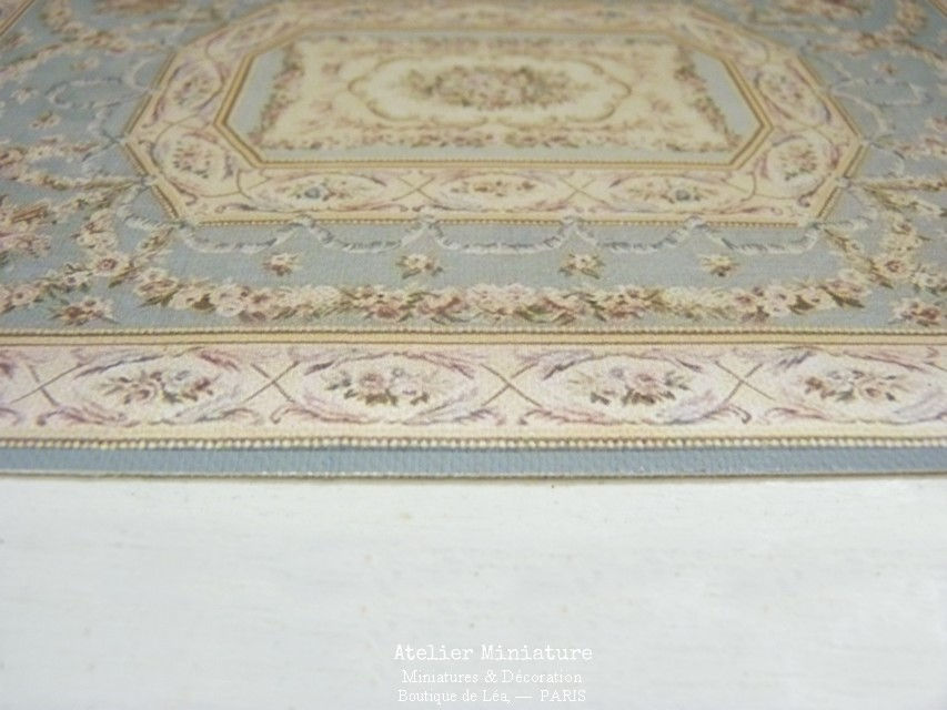 Thumbnail: Tapis Miniature, Style Aubusson, Bleu Pâle, Maison de Poupée, Échelle 1