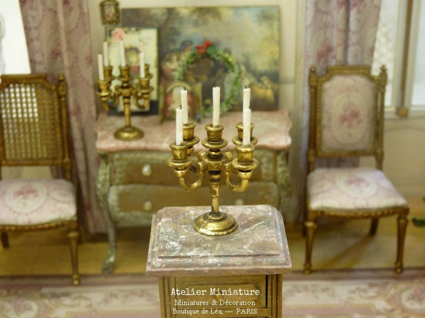 Miniature : Chandelier 5 Branches, Miniature en Métal, Or, Maison de Poupée, 1/12