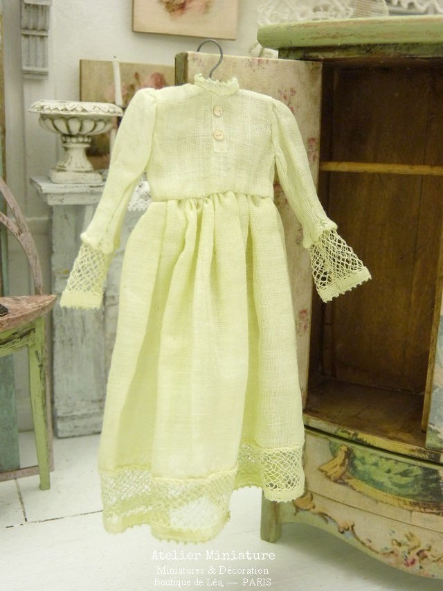 Miniature : Robe en Coton, Vert  Anis Dilué, Échelle 1/12