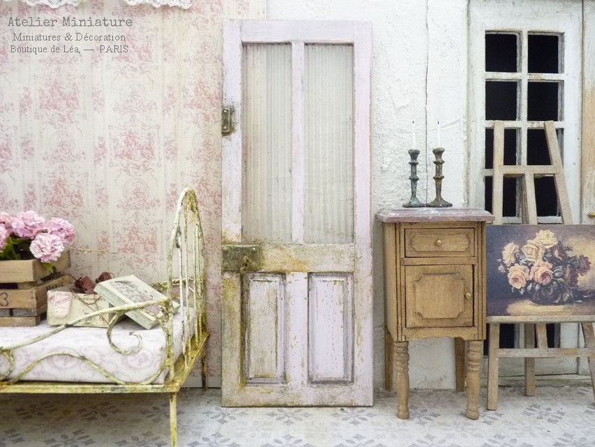 Miniature : Porte d'Atelier, Shabby Chippy, Maison de Poupée, Échelle 1/12