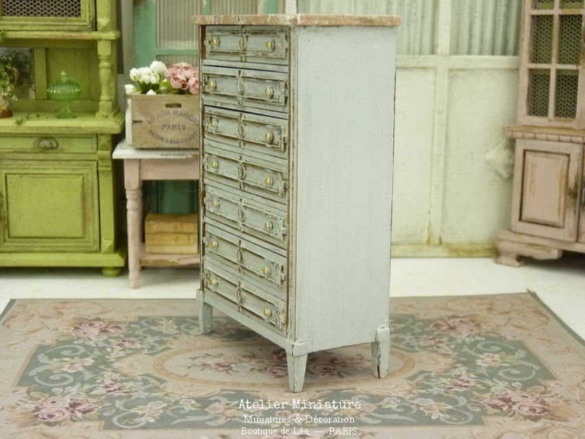 Miniature : Semainier Chiffonnier, 7 Tiroirs Fonctionnels, Maison de Poupée, Échelle 1/12