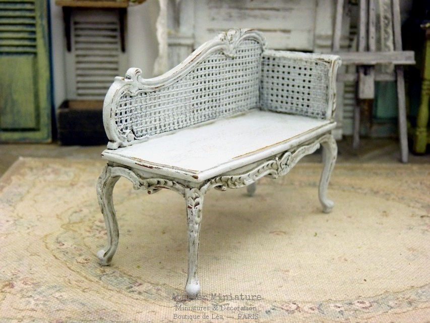 Miniature : Méridienne Miniature Louis XV, Imitation Cannage, Maison de Poupée, 1/12