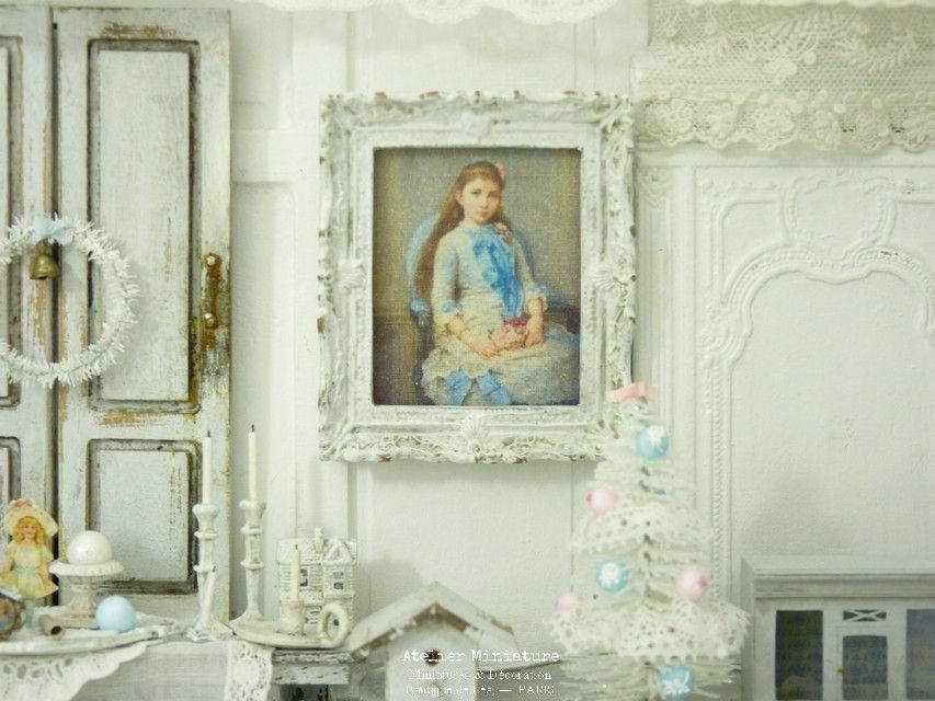 Thumbnail: Cadre miniature baroque, Shabby Chic Blanc, Maison de Poupée, 1/12