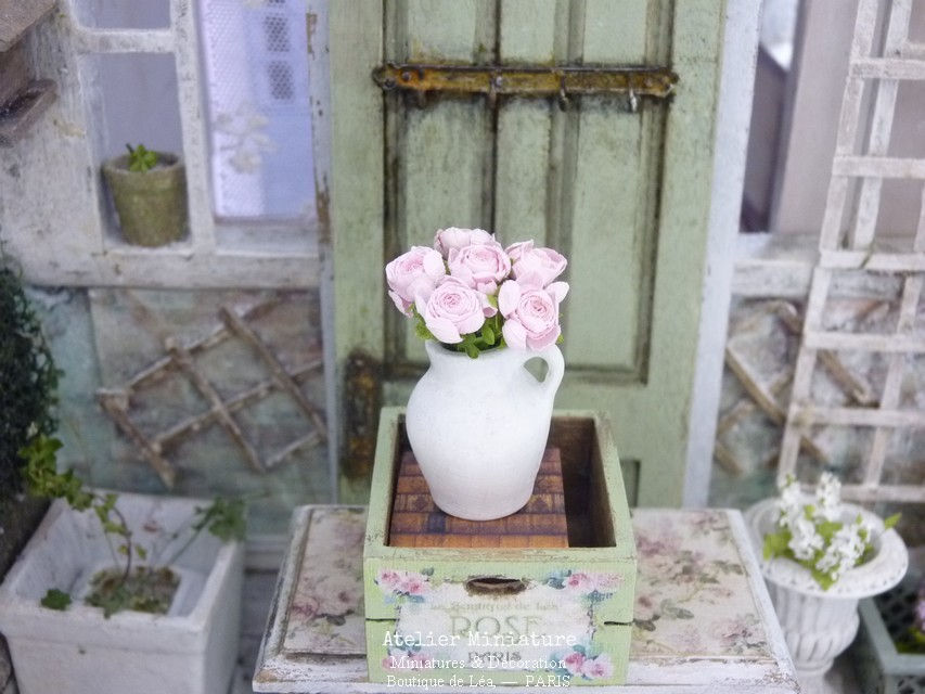 Miniature : #1 - Bouquet de 6 Roses Anglaises Miniatures, Fleurs en Papier, 100% fa