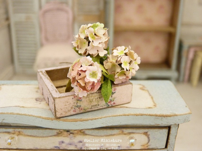 Thumbnail: 3 "Faded Pink" Miniature Hydrangeas, Paper Flowers, 100% Handmade, 1/12