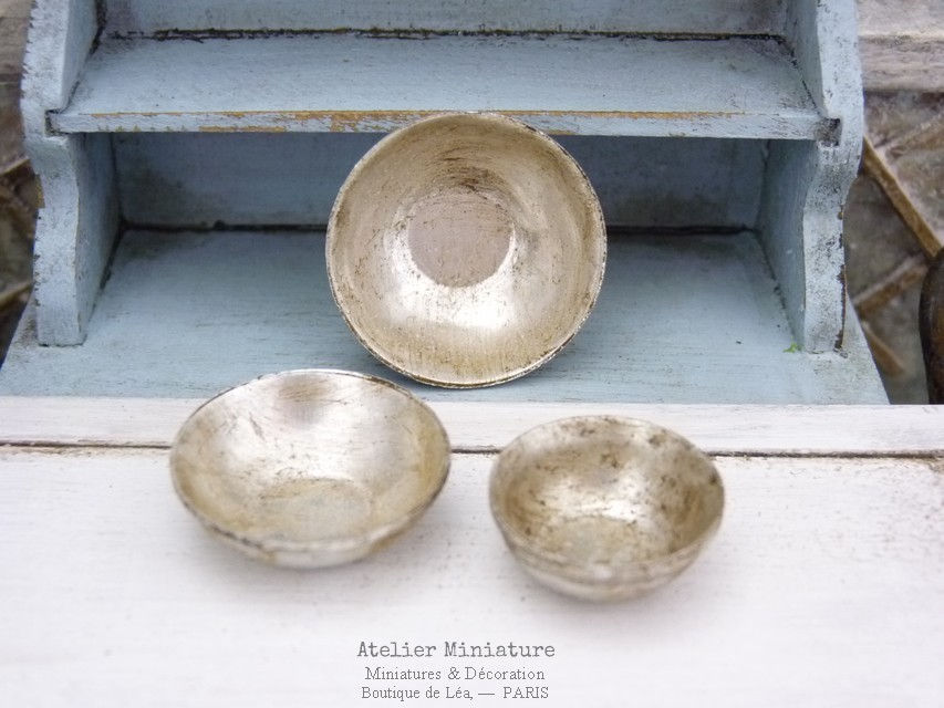 Miniature : Copie de Trois coupelles Vintages, Miniatures en Métal, Maison de Poupée
