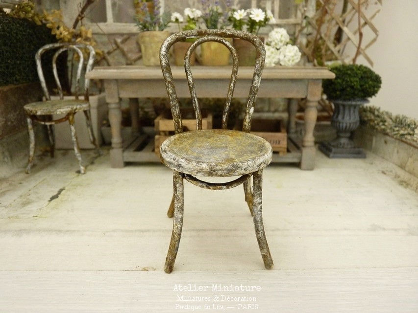 Chaise de Jardin en Métal Rouillé, Blanc, Maison de Poupée