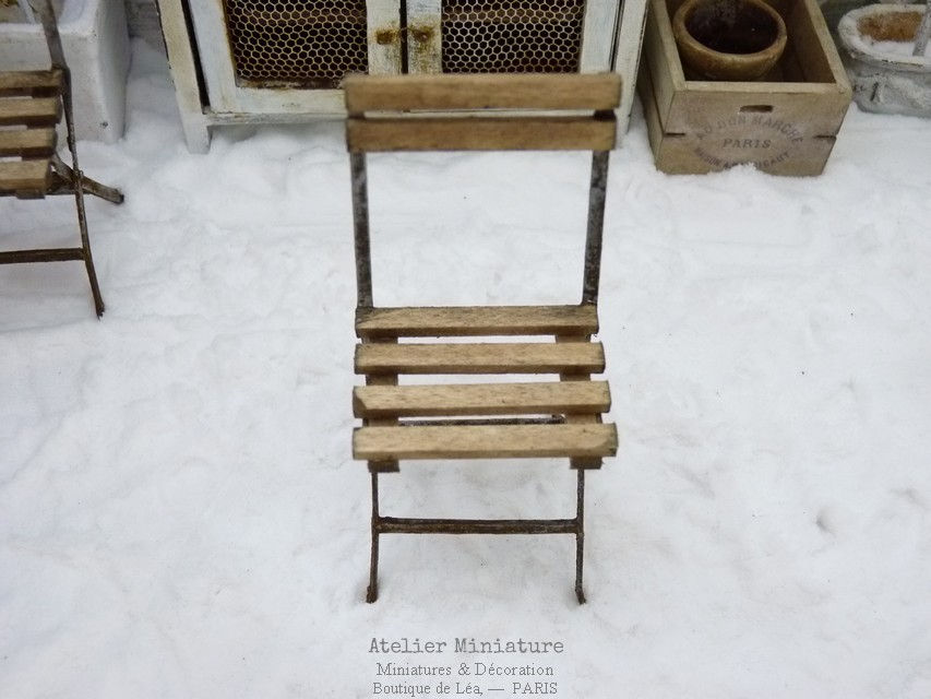 Chaise de Jardin Shabby, Miniature en Bois, 1/12