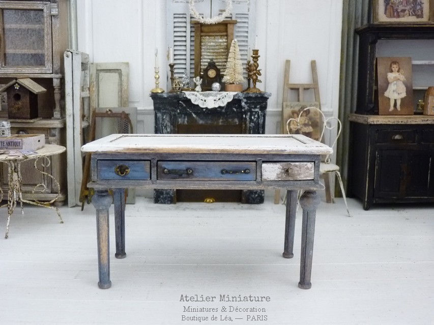Miniature : Table Rectangulaire Miniature, Mobilier en Bois, Meuble de Poupée