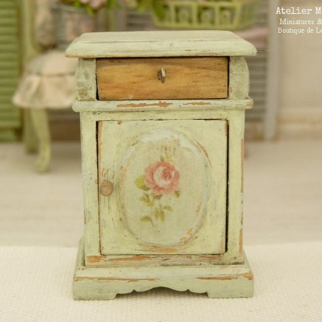 Chevet Miniature, Vert d'eau vieilli, Maison de poupée