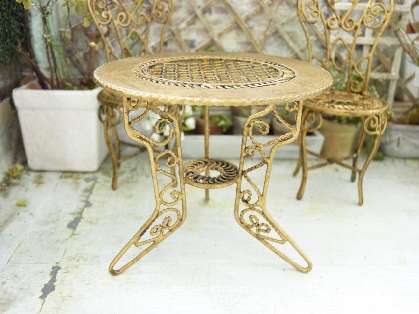 Table de jardin romantique, Jardin d'hiver, Véranda, Or vieilli, 1/12