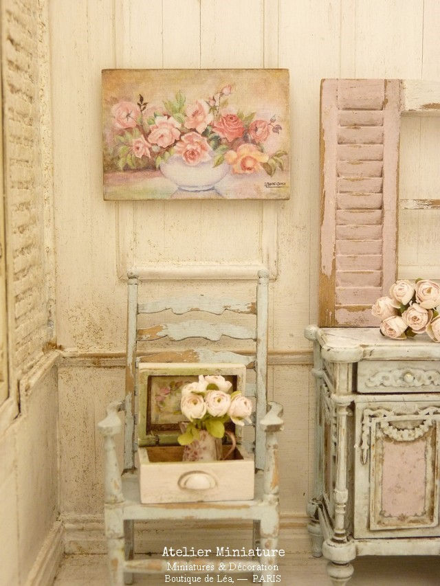 Miniature : Panneau Miniature en Bois, Coupe de Roses, Échelle 1/12