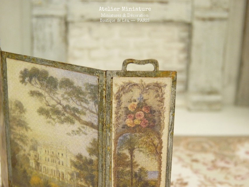Thumbnail: Pare-feu Miniature en Métal Rouillé, Maison de Poupée, Échelle 1/12