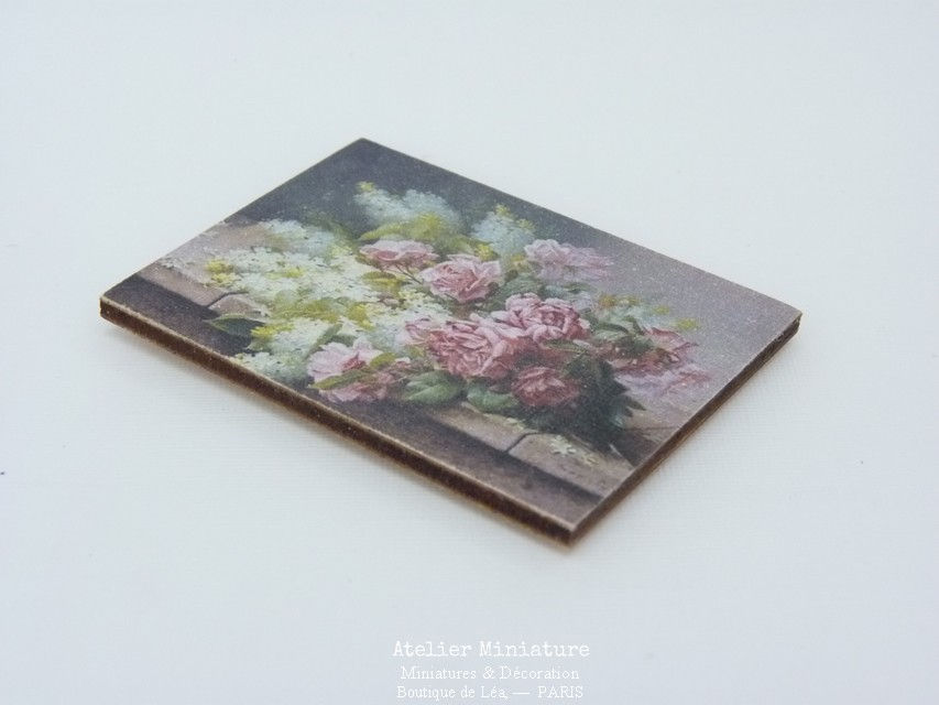 Miniature : Panneau Miniature en Bois, Lilas Blanc et Roses, Échelle 1/12