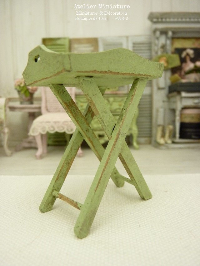 Thumbnail: Wooden miniature tray on crossed feet, Doll's House, Scale 1/12