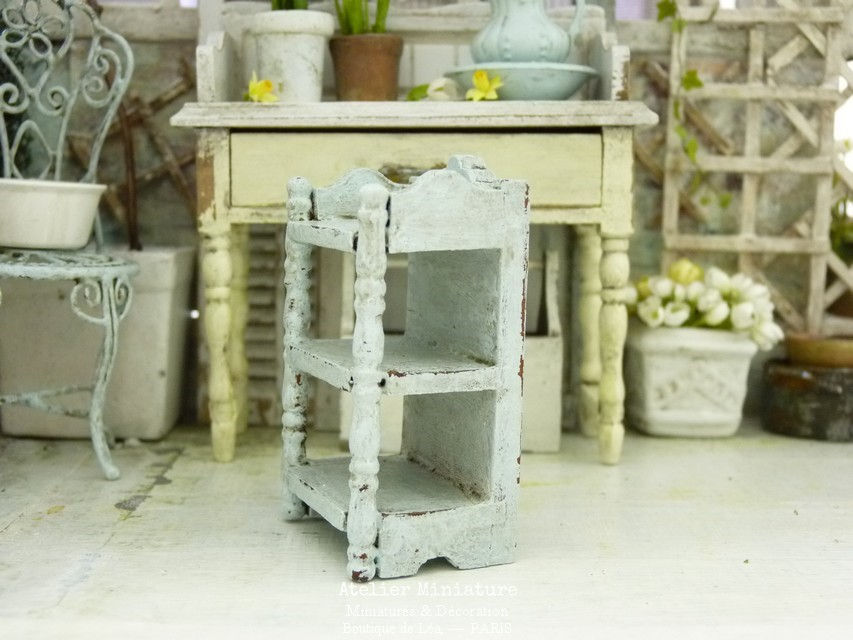 Thumbnail: Étagère Shabby Chippy, Bleu Vieilli, Maison de Poupée, Échelle 1/12