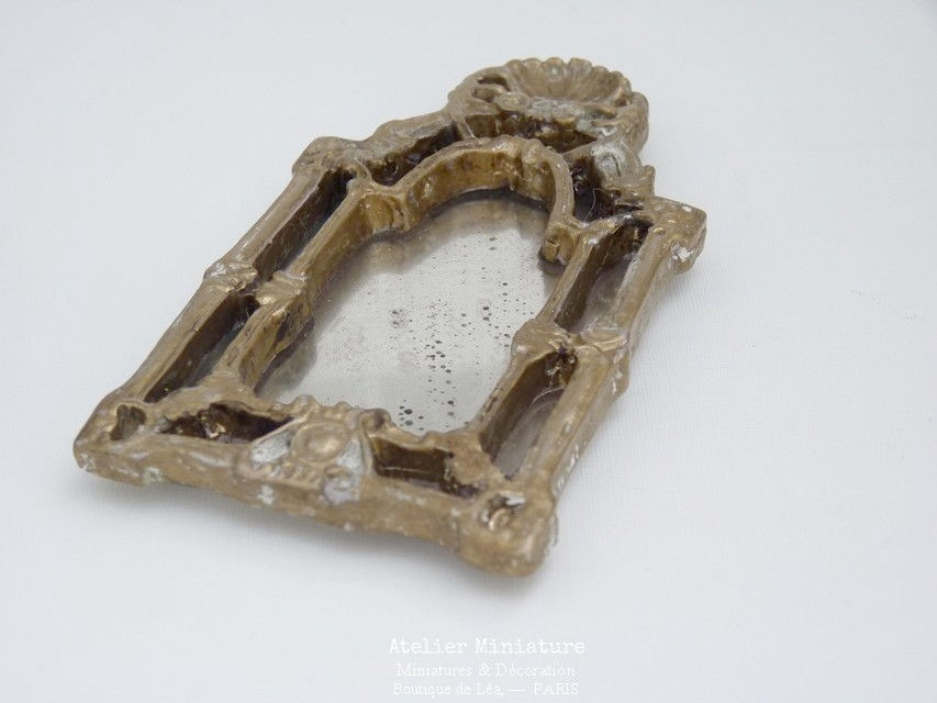 Thumbnail: Miroir Baroque, Miniature en Résine, Miroir en Verre, Vieil Or