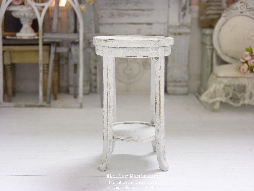 Miniature : Guéridon Miniature, Mobilier en Bois, Shabby Chic Blanc, Mobilier de Poupée,1/12