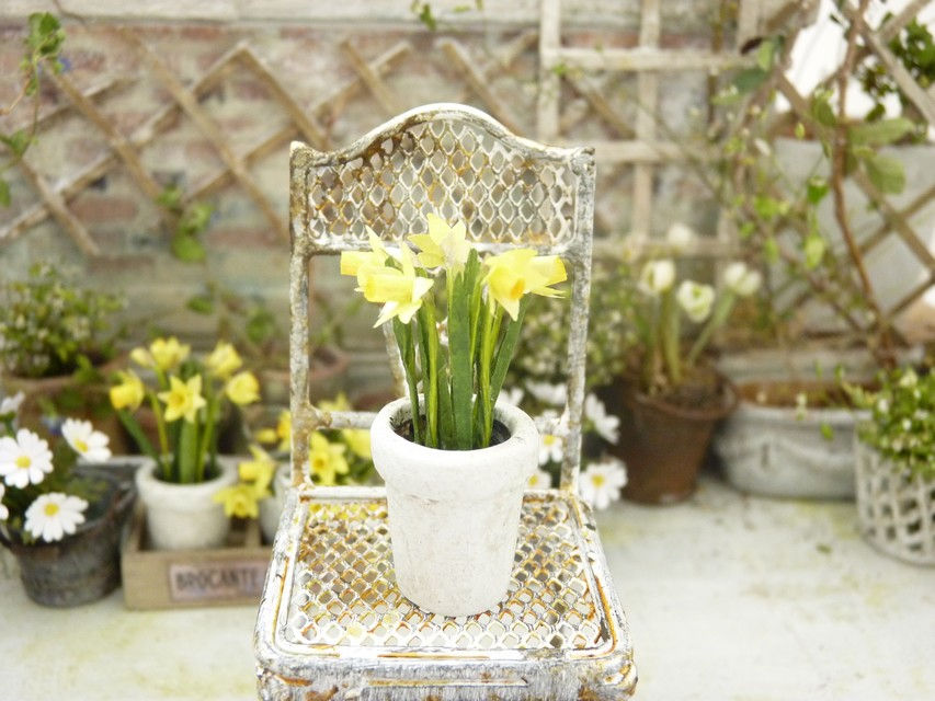 Miniature : Pot de Jonquilles Miniatures, Maison de Poupée, 1/12