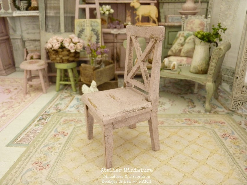 Thumbnail: Chaise Miniature de Campagne, Dossier à Croisillon, Maison de Poupée, 1/12