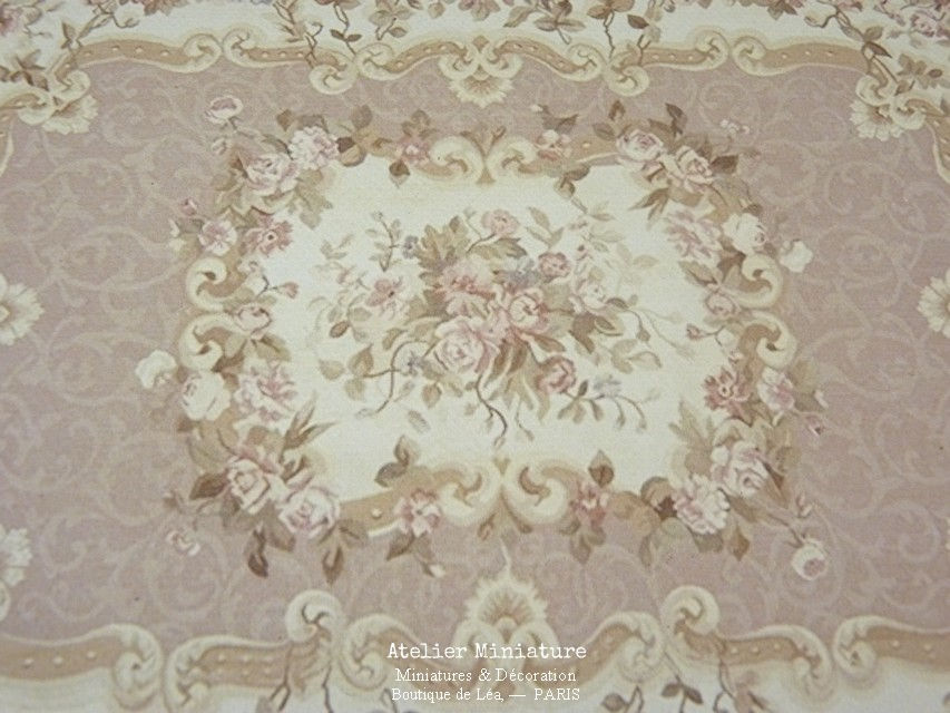 Miniature : Tapis Aubusson Miniature, Frise de Roses, Maison de Poupée, Échelle 1/1